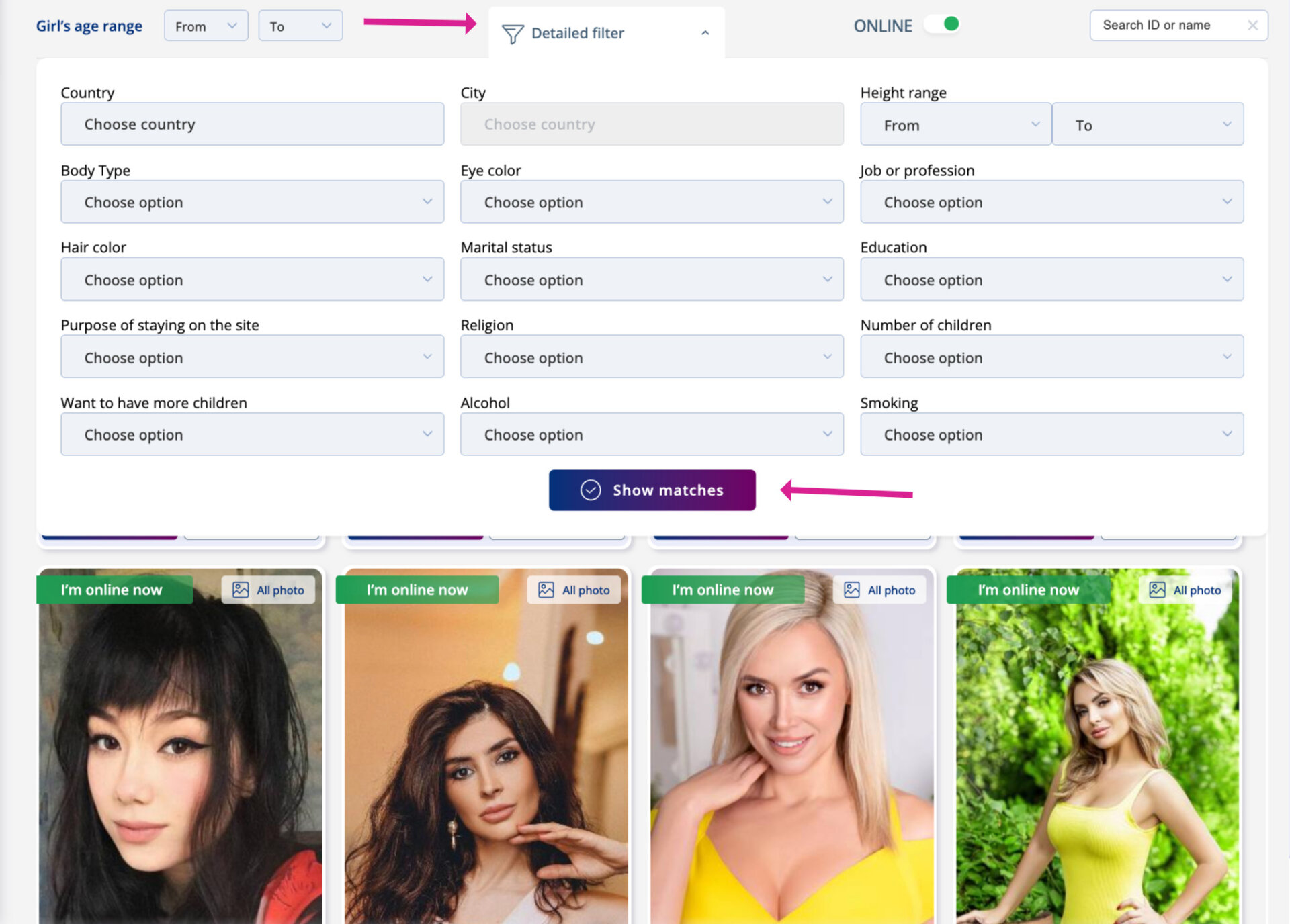 advanced search feature on SofiaDate