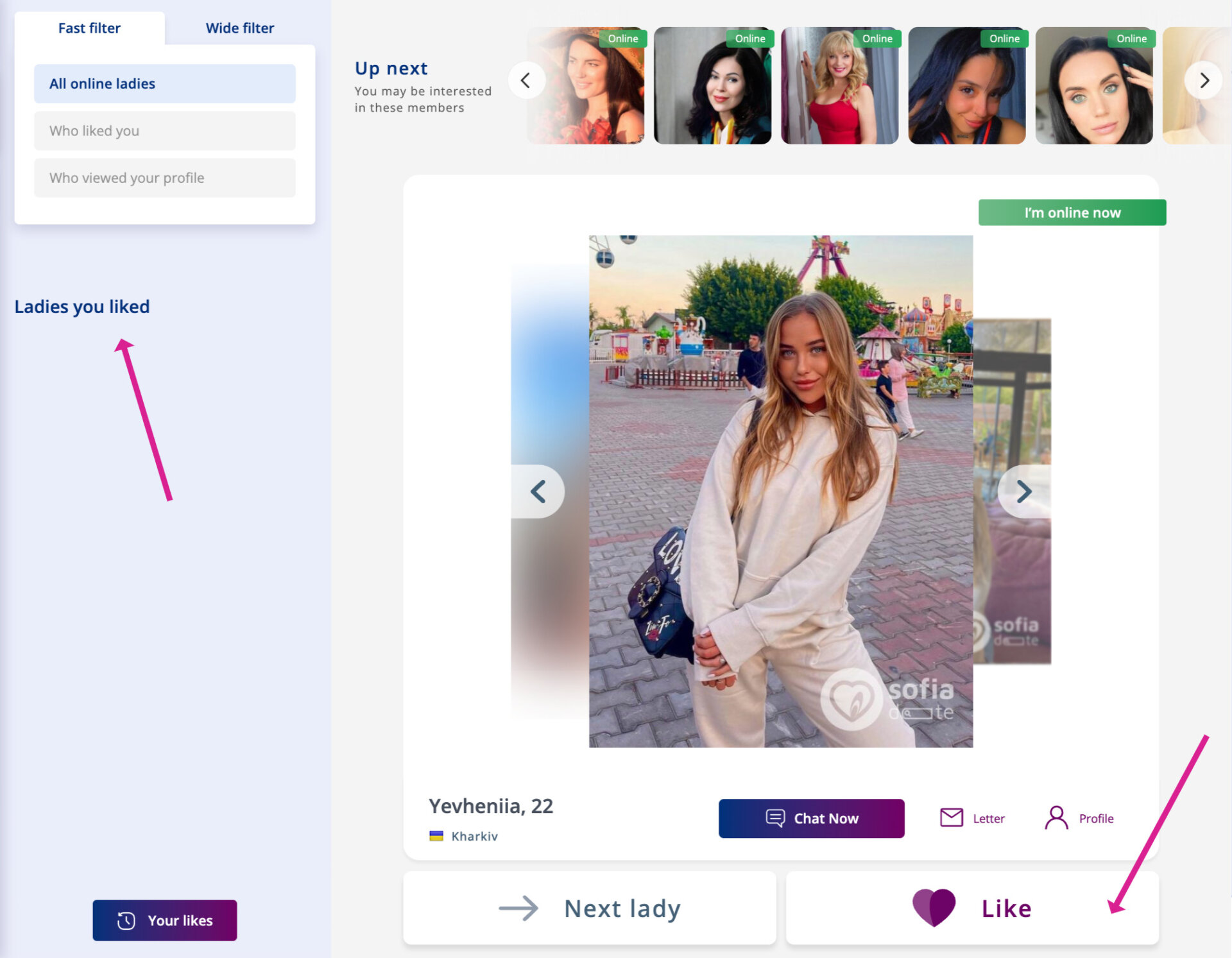 Like Her/Him swiping feature on SofiaDate