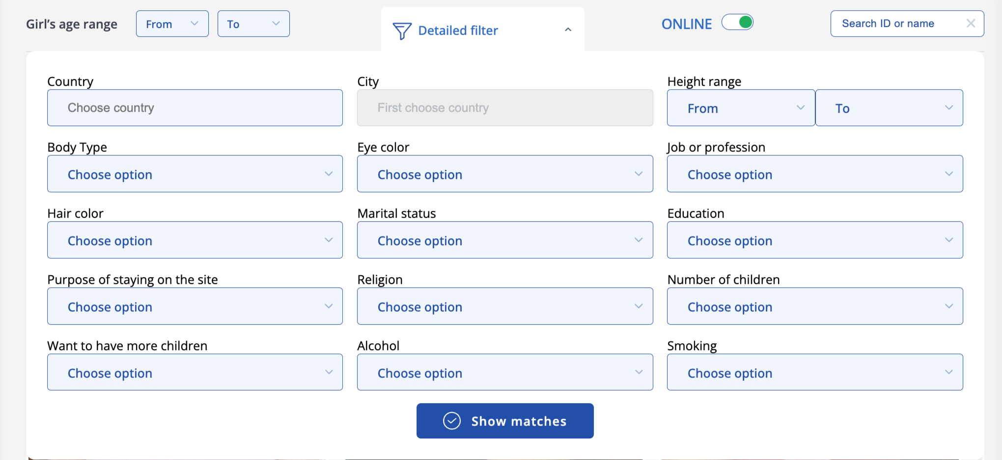 Standard search features