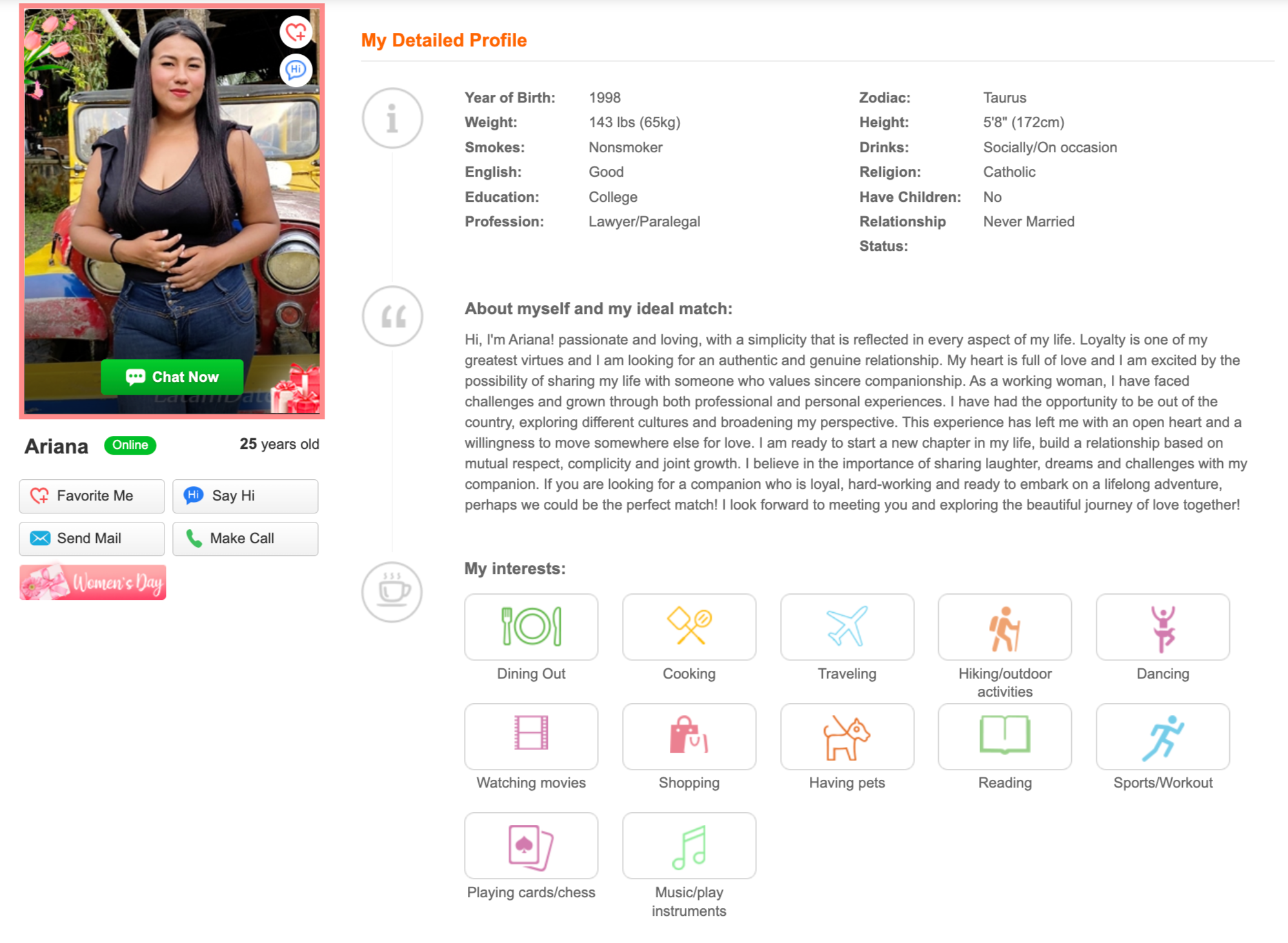 profile on ColombiaLady